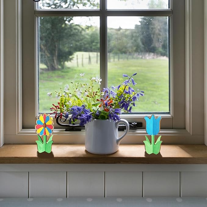 DIY 3D Flower Spring Wood Crafts to Paint, Spring Unfinished Wooden Slices for Craft, Flowers Ornaments for Painting Decorations (32 PCS)