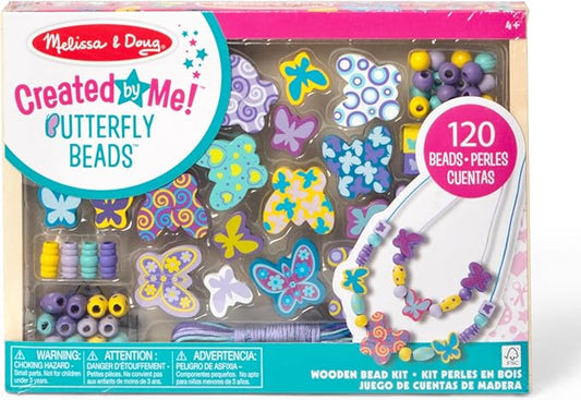 Melissa & Doug Created by Me! Butterfly Beads Wooden Bead Kit, 150+ Beads for Jewelry-Making