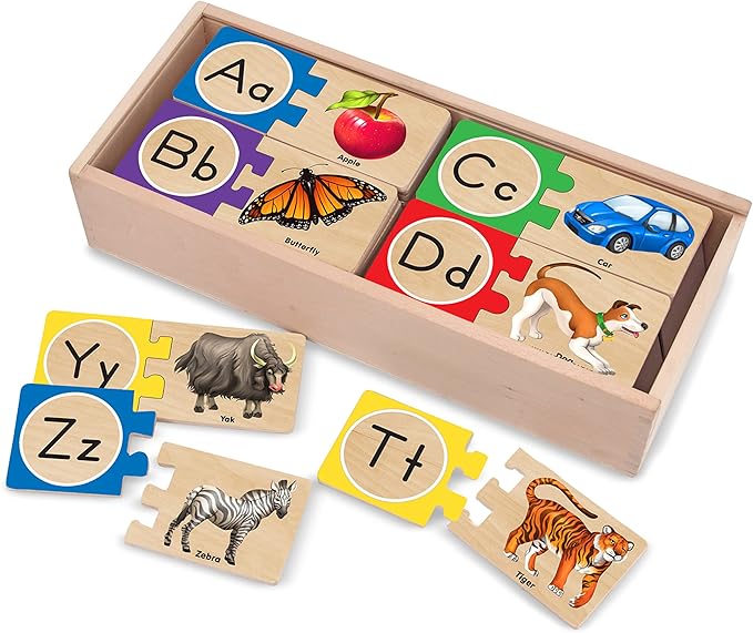 Melissa & Doug Self-Correcting Alphabet Wooden Puzzles with Storage Box (52 pcs) ABC Puzzles, Wooden Alphabet Puzzle for Kids Ages 4+