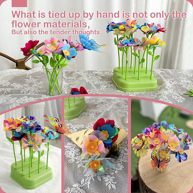 Pistachio DIY Flower Bouquet Kit Accessories - Arts and Crafts for Kids 4-6, Fabric Flowers Bouquets Toys Accessory Set, Flower Making Kit for Kids Accessories, 4 5 6 7 8 Year Old Girl Birthday Gifts