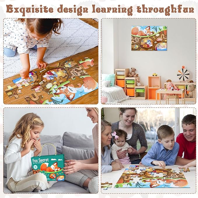 Jumbo Floor Puzzle for Kids,Large Jigsaw Puzzles 24 Piece for Kids Ages 3-5 (Fox Secret)