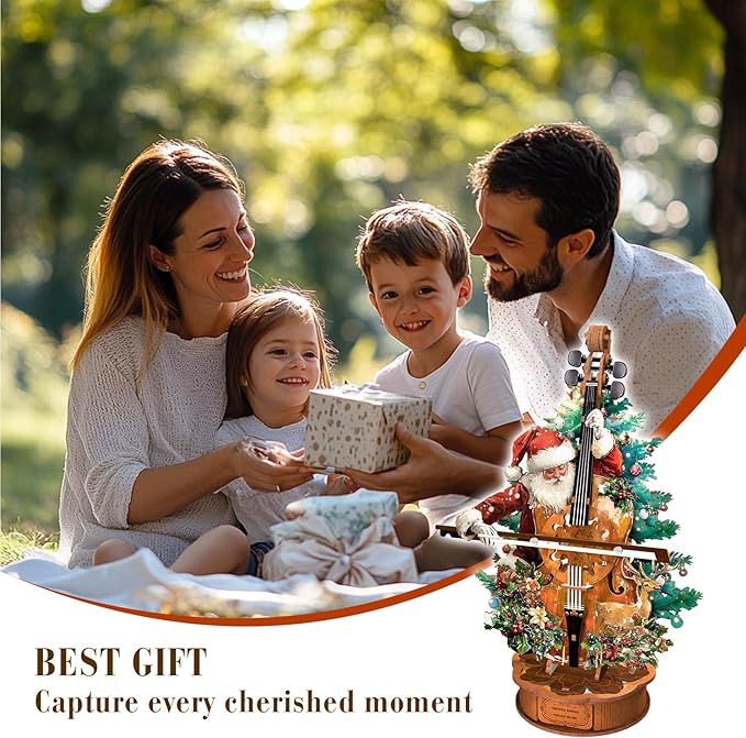 3D Wooden Puzzles for Adults, Christmas Cello Music Box, Model Kits for Adults, Wooden Building Kit Desk Home Decor, Hobbies for Men Women