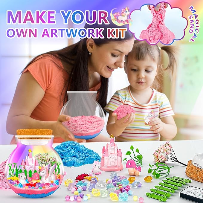Uni-Corn Terrarium Kit with Music Boxes, Uni-Corn Toys for Girls Ages 4 5 6 7 8 9 10 11 12 Years Old, Arts and Crafts for Kids with Music LED Lights Up & Remote Control