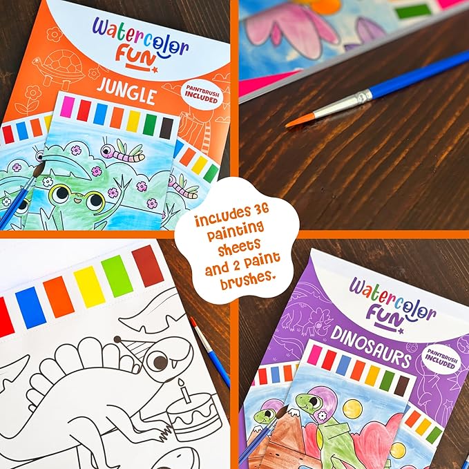 Watercolor Fun Value Pack - 2 Paint with Water Kits for Toddlers - Water Painting for Toddlers - Travel Activities for Kids Ages 4-8 - Screen Free Birthday Gifts (Dinosaurs - Jungle)