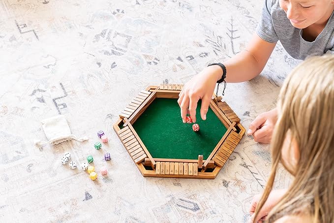 Sam & Evie 1-6 Player Shut The Box Game Wooden Close The Box Dice Game Board with Folding Tiles – Classic Family Table Game for Adults, Kids, Party, Travel, Classroom – 4 to 6 Person Play