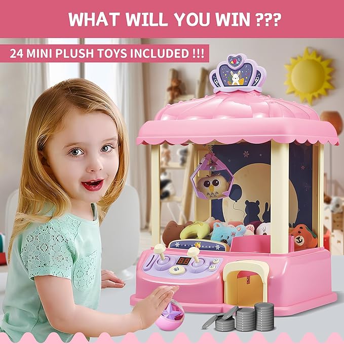 Kids Claw Machine, Girl Toys for Ages 8-13 Arcade Game Toy Claw Machine Electric Candy Vending Machine Toy with LED Lights & Adjustable Sound Birthday Gifts for 6 7 9 10 12 Years Old