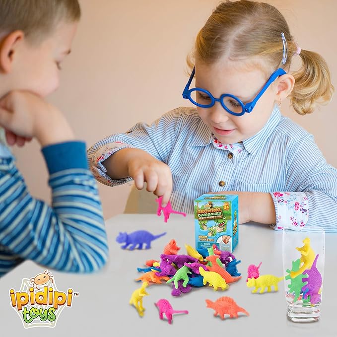 IPIDIPI TOYS Water Growing Dinosaur Toys for Kids – Fun Party Favors, Goodie Bag Stuffers, Classroom Activities and Holiday Prizes – Assorted Colors, Pack of 25