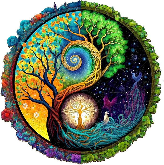 Wooden Puzzles for Adults - 300 Pieces Tree of Life Wooden Puzzle - Unique Animal Shape Wood Cut Puzzles - Eco-Friendly Home Office Decor (L-13.4 * 13.4in)