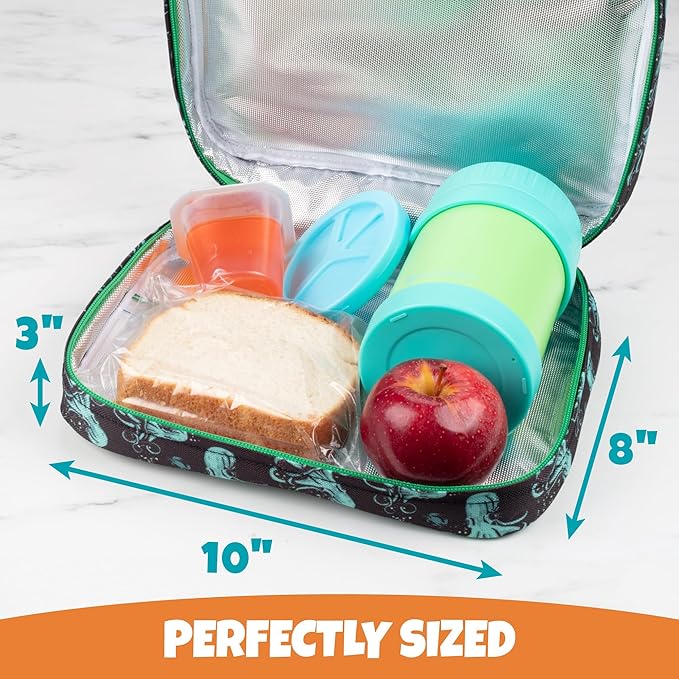 Bentology Lunch Bag for Boys- Kids Insulated Durable Lunchbox Tote Fits Bento Boxes, Containers, Jars & Water Bottles- Reusable School Lunch Sleeve w Clip on Handle- Keep Food Hotter or Colder Longer