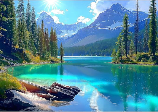 Blueforest Turquoise Lake 500 Piece Puzzle for Adults - Panoramic Mountain Therapy Jigsaw Puzzle, Calming Nature Art & Framable Stress Relief Gift (23"x15")