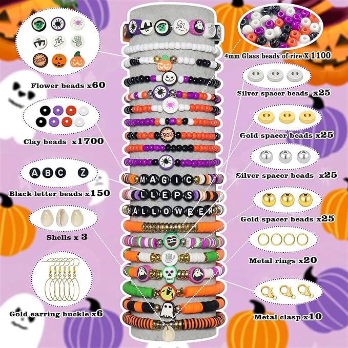 YMSDZHL 3300+PCS Clay Beads Bracelet Making Kit,Halloween DIY Flat Preppy Beads for Friendship Jewelry Making,Polymer Heishi Beads with Charms Gifts for Teen Girls Crafts for Ages 4-12