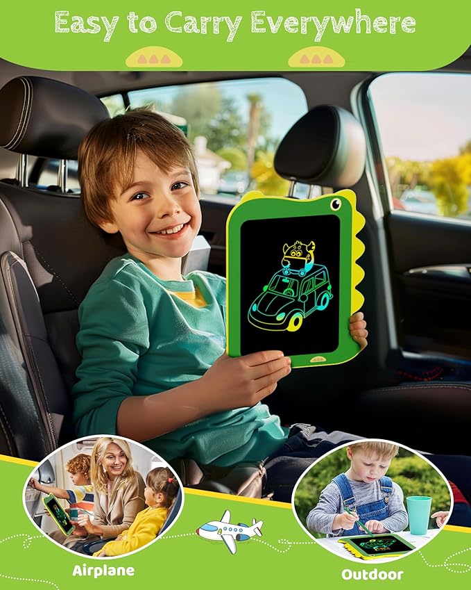 TEKFUN LCD Writing Tablet for Kids, Doodle Board Drawing Pad for Toddlers, Dinosaur Toys for Kids, Travel Toys for 3 4 5 6 Year Old Boys Girls, Easter Birthday Christmas Gifts (8.5in Green)