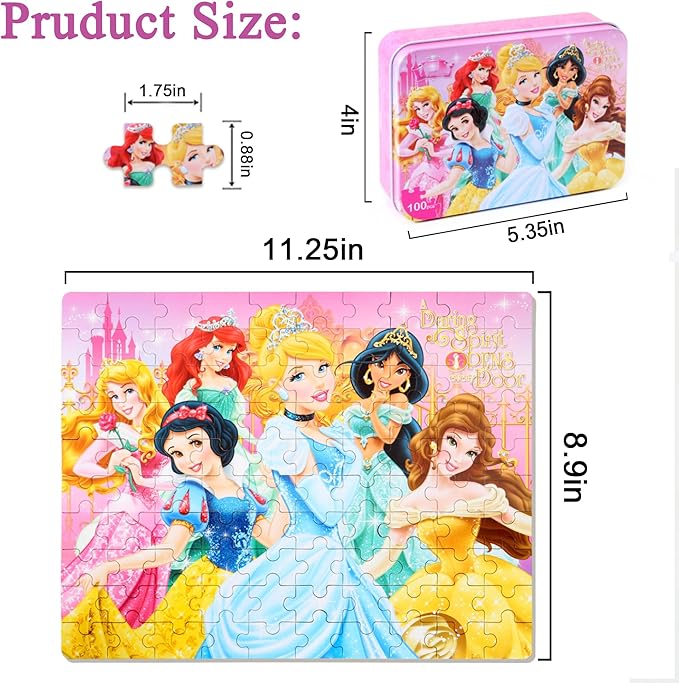 Puzzles for Kids Ages 4-8 100 Pieces Jigsaw Puzzles for Boys and Girls Educational Learning Puzzles in Metal Box.