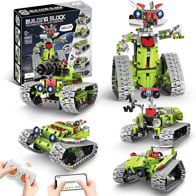 5 in 1 STEM Robot Building Kit with APP Remote Control, 705 PCS Engineering Robot Toys for Kids Age 8-16, Science Coding RC Robotics Kit Birthday Gifts for Boys Girls 6 7 8 9 10 11 12