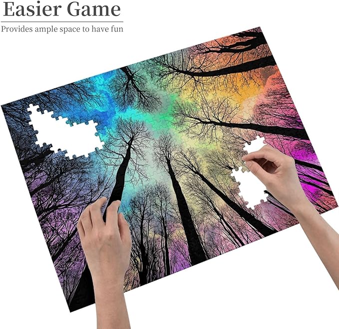 Colorful Forest Under Starry Night 500 Pieces Colorful Gradient Magic for Adult,Hard Challenge Puzzle Northern Lights Starry Night Glow in The Dark Puzzle for Birthday Gifts and Family Game