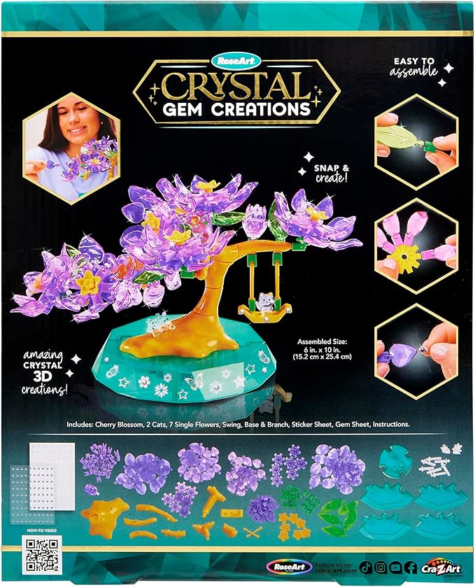 RoseArt Crystal Gem Creations Blossoming Bonsai Kit, 240+ Pieces, Great for Adults, Tweens and Children Ages 8+