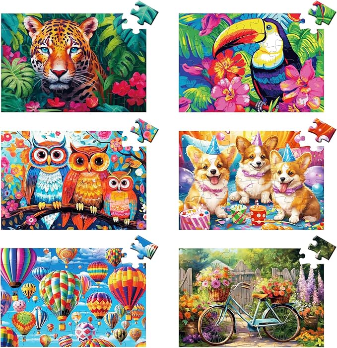 6 Packs 36 Pieces Large Puzzles for Seniors,Dementia Puzzles for Elderly Adults,Jigsaw Puzzles for Adults Seniors with Alzheimer's Dementia with 3 Storage Bags(Animals