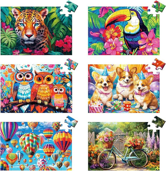 6 Packs 36 Pieces Large Puzzles for Seniors,Dementia Puzzles for Elderly Adults,Jigsaw Puzzles for Adults Seniors with Alzheimer's Dementia with 3 Storage Bags(Animals