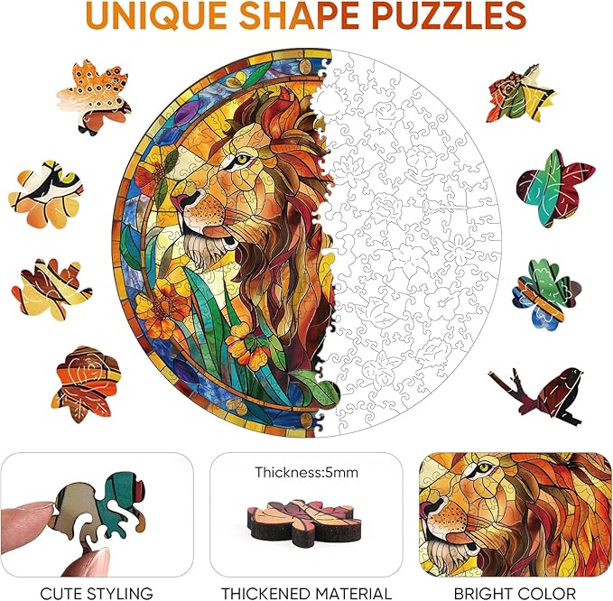 Unique Wooden Jigsaw Puzzles - Nature&Lion, 500 Pcs King Size 16.5'' x 16.5'', Luxurious Animal Shaped Wood Puzzle, Beautiful Package, Best Gift for Adults