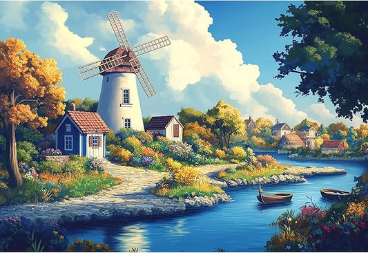 MISITU Jigsaw Puzzles 1000 Pieces for Adults Mini Puzzles Micro Pieces Challenging Difficult Puzzles Christmas Birthday Gift Game Toys Windmill Town 10.24 x 14.96 Inches