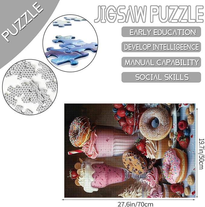 Tucocoo Donuts Jigsaw Puzzle 1000 Pieces Puzzles for Adults, Ice Cream Sundae Cookies Cupcakes Art Jigsaw Puzzles for Challenging Family Activity Games 27 x 20 inch DIY Puzzle for Home Decor Gifts