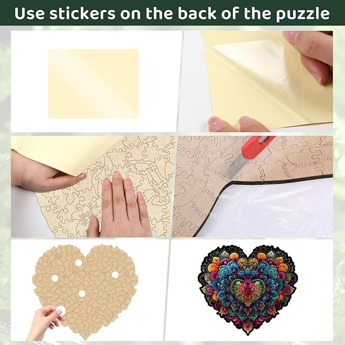 Ruikiyart Wooden Puzzles for Adults, 5MM 200 Pieces Heart Flower Wooden Jigsaw Puzzle, Mandala Unique Shapes Puzzles Great Gift for Adults and Ki on Birthday, Christmas (10.2"x11.2")