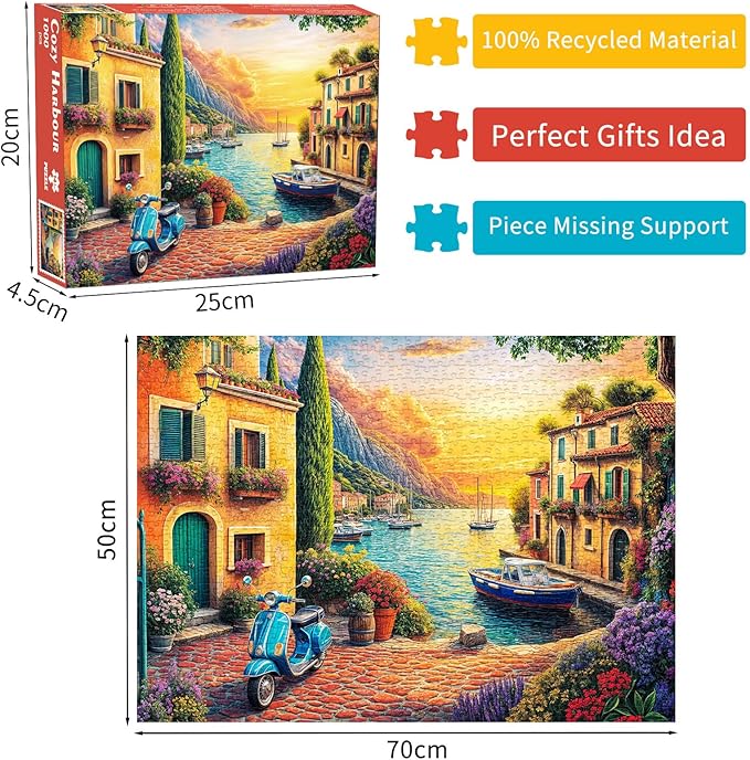Cozy Harbour Jigsaw Puzzles 1000 Pieces for Adults Mediterranean Village 1000 Piece Jigsaw Puzzles for Adults