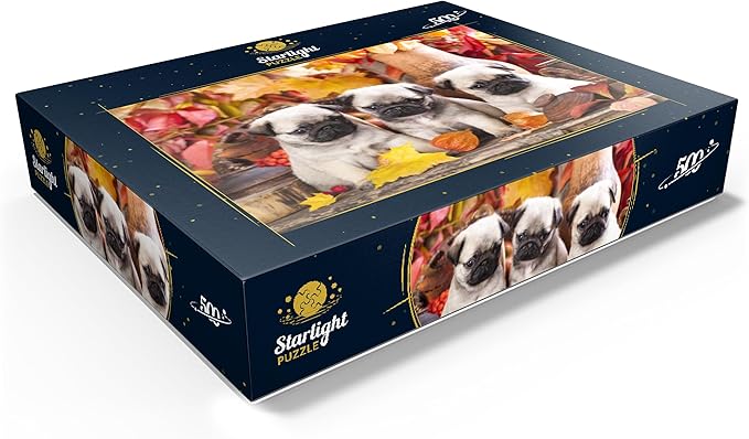 MyPuzzle Pug Puppies - Premium 500 Piece Jigsaw Puzzle - Made in USA