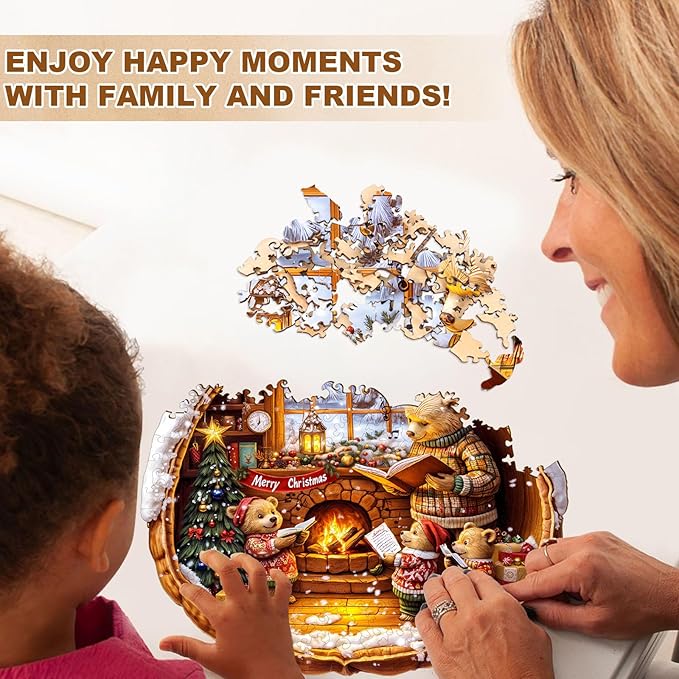 Jigfoxy Wooden Puzzles for Adults, Brown Bear House Wood Puzzles Adult, Unique Animal Shape Wooden Jigsaw Puzzles for Adults, Birthday Gifts for Puzzle Lovers, Family, Friend (M-11.4 * 11.4in-200pcs)