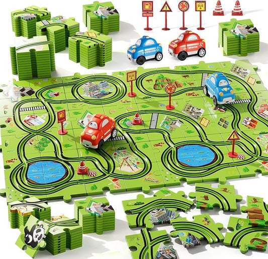 Bennol Toddler Toys Gifts for 2 3 4 5 Year Old Boys, 56 Jigsaw Puzzle Race Track Car Set for Kids Boys Toddlers 1-3 2-4 3-5 4-6, Puzzle Tracks Car Toys Gifts for 2 3 4 5 Year Old Boy Kid