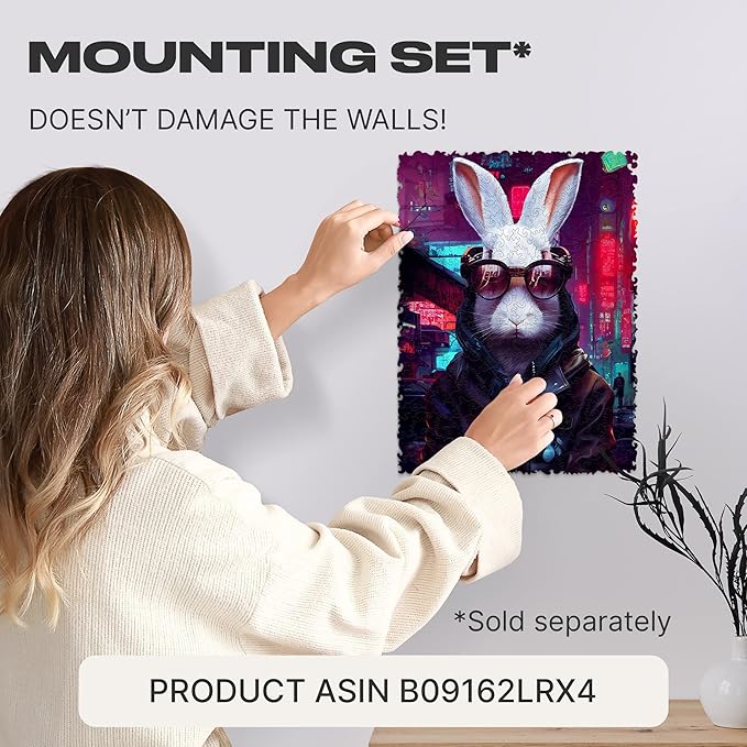 UNIDRAGON Original Wooden Jigsaw Puzzles - Pop Art Cyber Rabbit, 250 pcs, 12.6"x 9", Beautiful Gift Package, Unique Shape Best Gift for Adults and Kids