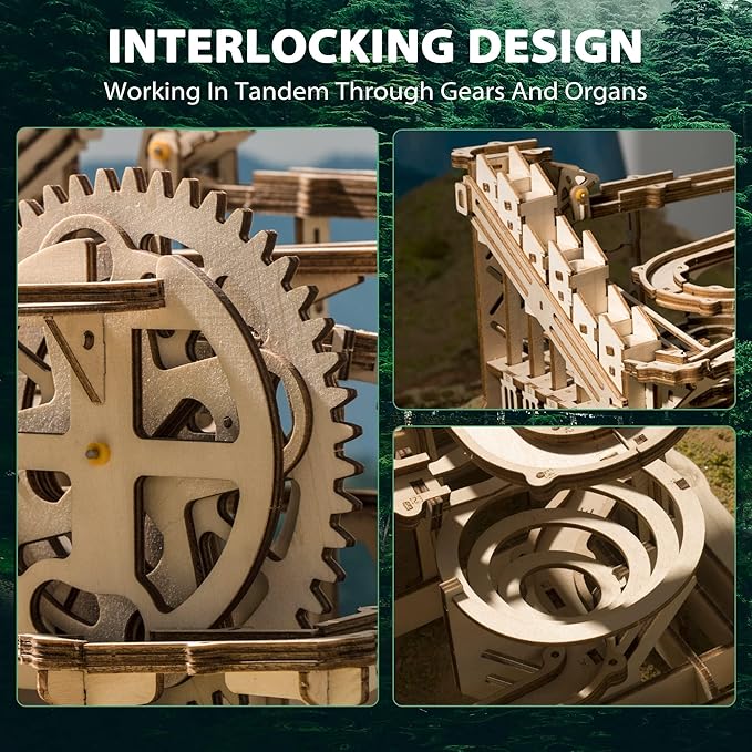 ROKR 3D Wooden Puzzles for Adults-Marble Run Model Building Kit-Wood Model Kit (LG501★Waterwheel Coaster)