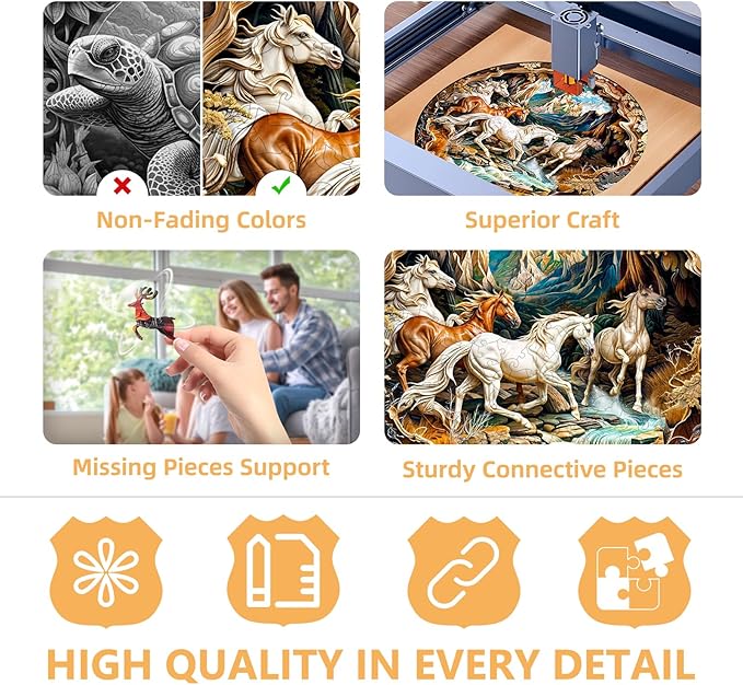 Wooden Puzzles for Adults, 3D Visual Effects Running Horses Wooden Jigsaw Puzzles for Adult, Wood Puzzles Adult, Cool Puzzles, Unique Gift Idea, Wall Art Canvas Puzzle (L-13.4 * 13.4in -300 Pcs)