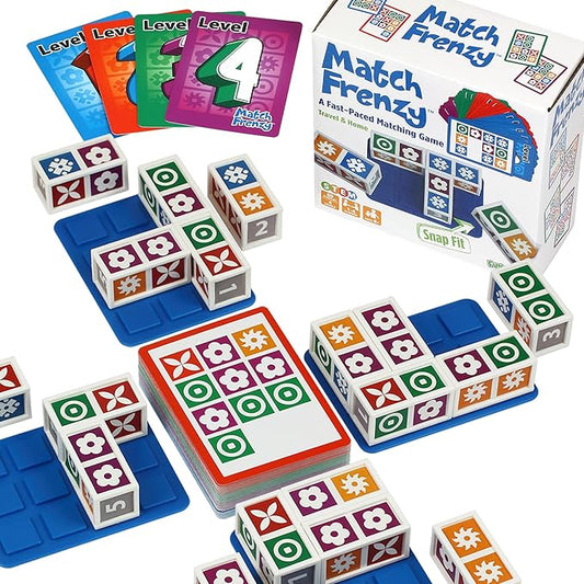 Funwares Match Frenzy: Portable Pattern Matching Puzzle Game, Family Mini Board Games, Perfect for Travel & Home Play, Road Trip Activities for Kids and Adults, Quick Set-Up - 4-Player