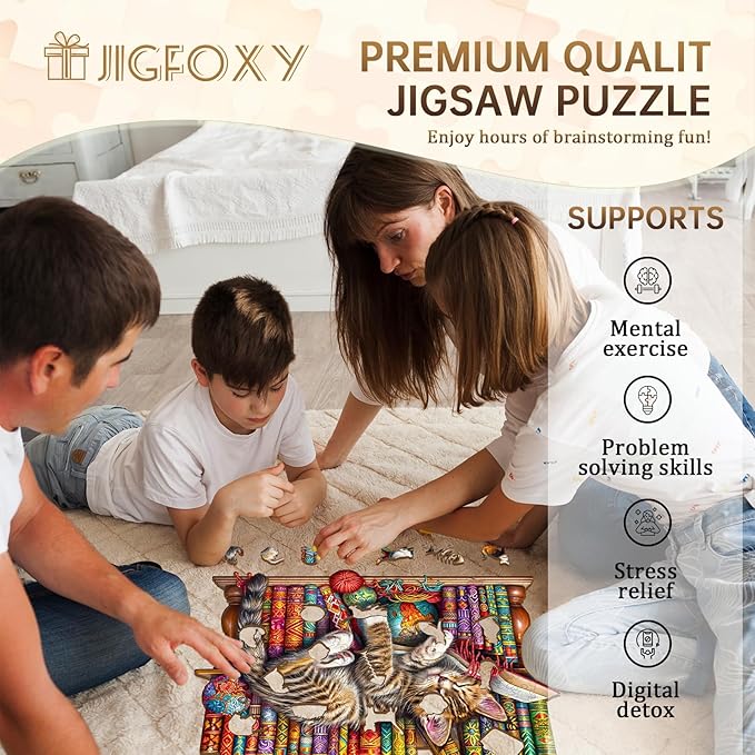 Jigfoxy Wooden Puzzles for Adults, Cat Wood Puzzles Adult, Unique Animal Shape Wooden Jigsaw Puzzles for Adults, Birthday Gifts for Puzzle Lovers, Family, Friend (XL-17.3 * 14in-450pcs)