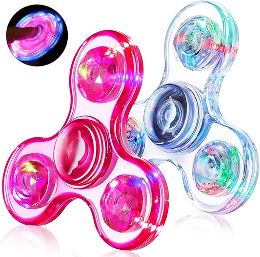 Fidget Spinner for Kids 2 PCS, Light up Sensory Fidget Toys Adults Kids 4-8-12 with Autism ADHD, Anxiety Toys Stress Relief Teen Boy Gifts, Glow in The Dark Party Favors Fidgets Classroom Prizes