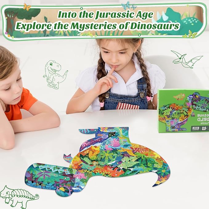 Dinosaur Puzzles for Kids Ages 6-8 Years Old 295 Piece Jigsaw Puzzles Unique Animal Shape Floor Puzzle Ages 8-10 Learning Educational Toys Birthday Gift for Boys Girls Ages 10-12