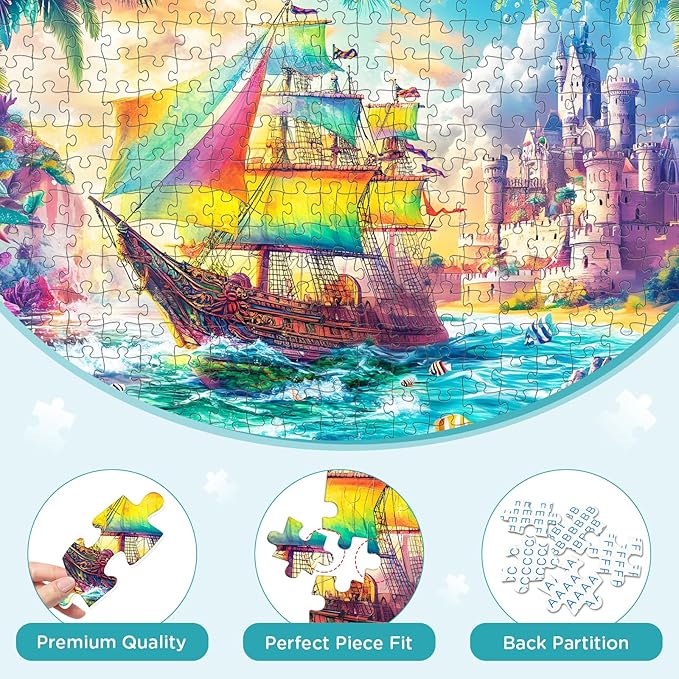300 Piece Puzzles for Adult, Sea Beach Jigsaw Puzzles 300 Pieces for Adults Kids Senior, Ship Adult Jigsaw Puzzles, Challenging Family Fun Puzzle Activity Game Gift for Friend 20.5 X 15 in