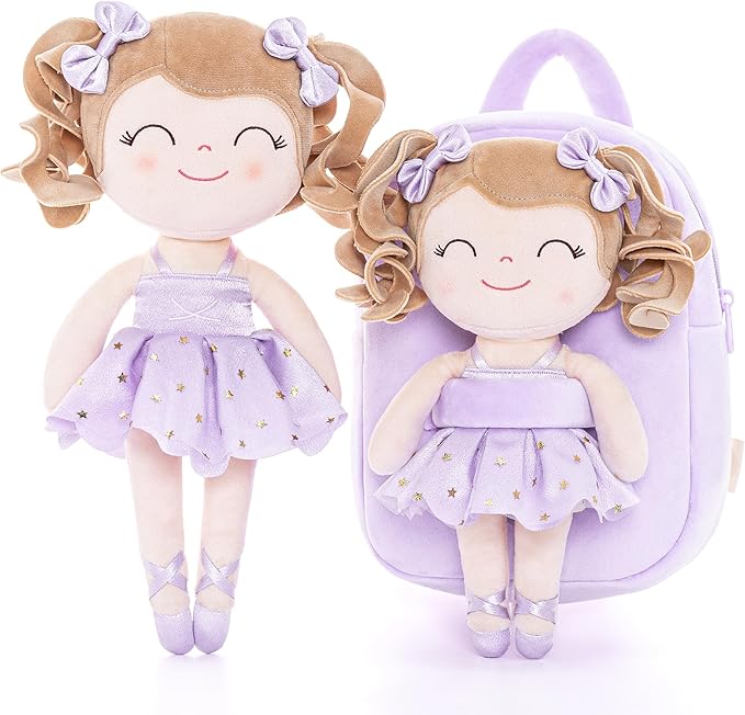 Gloveleya Toddler Backpack Baby Ballerina Girl Gifts Plush Curly Hair Ballet Backpack - White Purple 9 inches