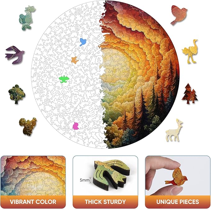 Ruikiyart Wooden Puzzles for Adults, 5MM 500 Pieces Forest Wooden Jigsaw Puzzles, Unique Shape Tree Puzzle for Kids and Adults on Birthday, Thanksgiving, Christmas (16.5”x16.5”)