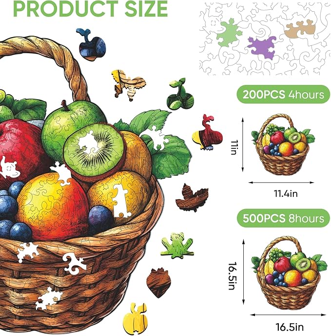 delobil Wooden Puzzles for Adults, Fruit Jigsaw Puzzle 200 Piece, Unique Shaped Wooden Puzzles Beautiful Gift Package, Creative Birthday Gift for Friends and Family 11.1 * 11.4 in