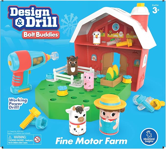 Educational Insights Design & Drill Bolt Buddies Barn - Construction Toys & Tools for Kids, Take Apart STEM Set with Real Electric Toy Drill, Pretend Play Building Kit, Gifts for Toddlers Ages 3+