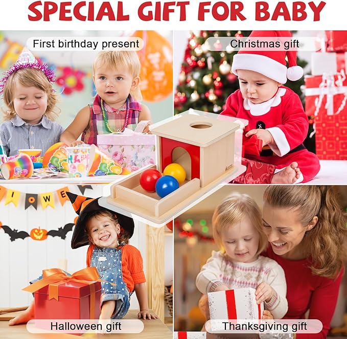 Adena Montessori Wooden Toy for 6-12 Month Baby 3 Balls,Sorting and Stacking Colorful Learning Education Toy for Toddler Kid 1-2 Year Old, Preschool Girl and Boy Gift(Full Size Typical)