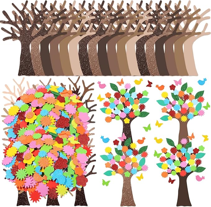 224 Pcs Spring Foam Stickers Glitter Tree Flower Leaf Butterfly Self Adhesive Stickers for Craft Art Party Favors Family Classroom Activities (Butterfly)