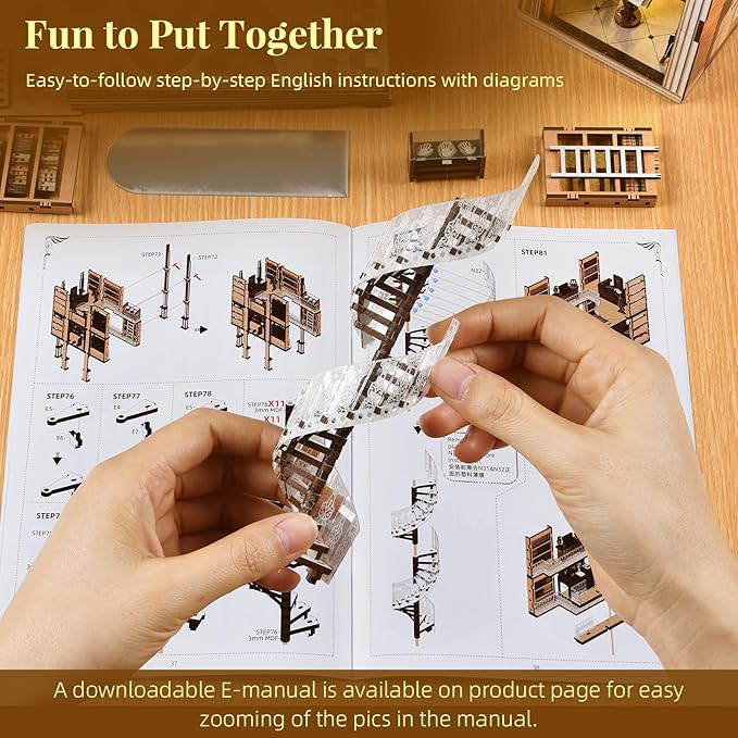 DIY Book Nook Kit for Adults, 3D Wooden Puzzle Bookend Bookshelf Insert Decor with LED Light and Dust Cover (Law Library)