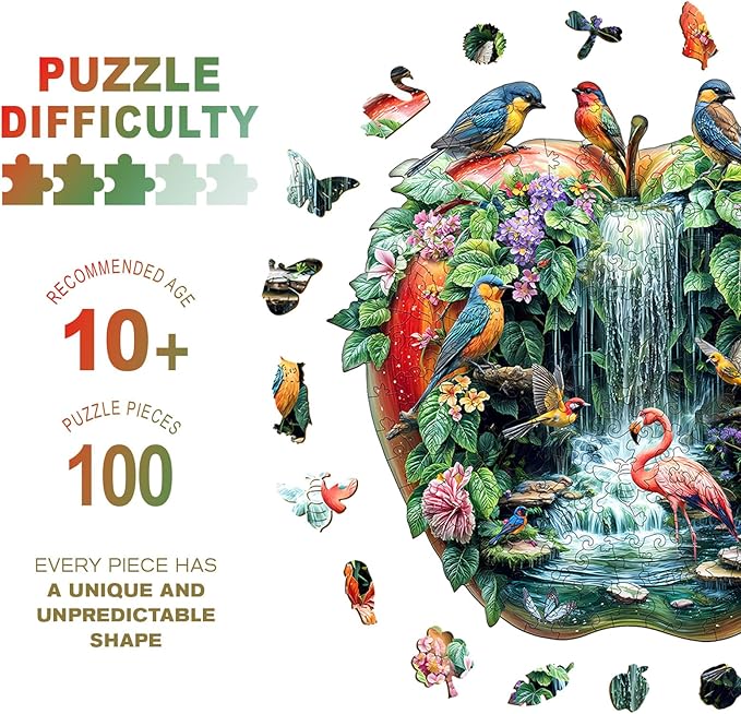 Wooden Puzzles for Adults - Paradise Garden Wooden Jigsaw Puzzle, Unique Animal Shaped Wood Puzzles Adult, Christmas Birthday Gifts for Friends/Family, Home Decor 8.5 * 8.1in 100pcs