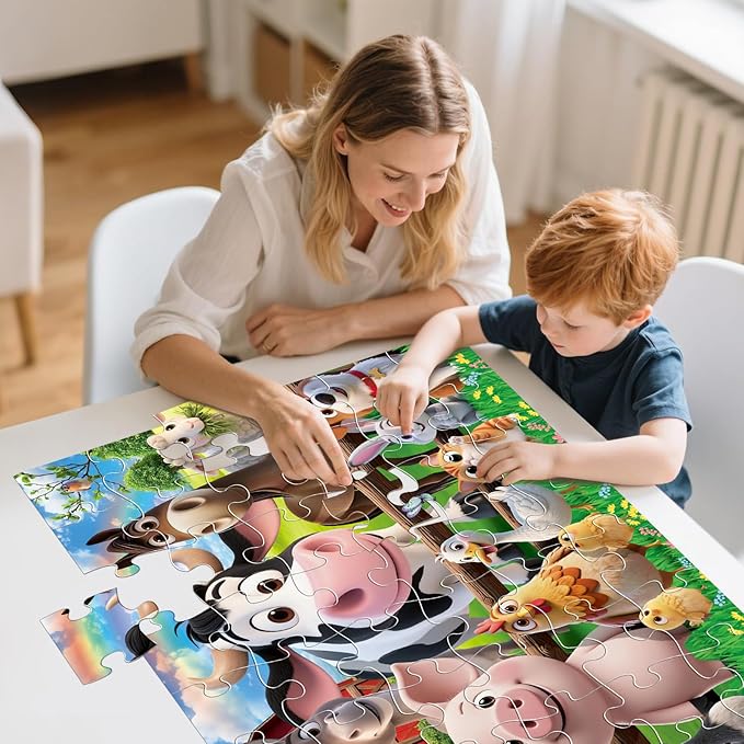 Jumbo Floor Puzzle for Kids,48 Pieces Farm Animals Puzzles for Toddlers 3-5,Large Barn Jigsaw Puzzles,Preschool Educational Animal Toys Gift for Boys & Girls Ages 4-8