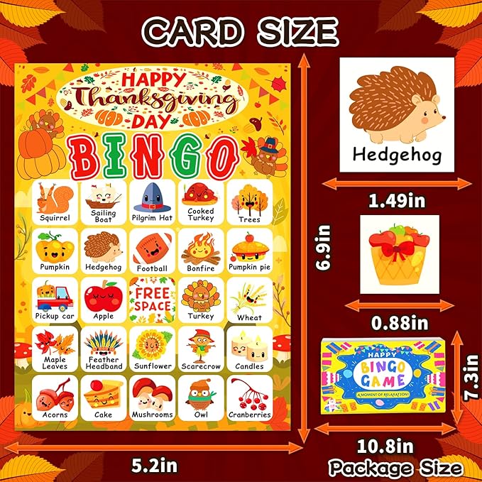 24 Players Thanksgiving Bingo Cards, Thanksgiving Bingo Game for Kids with Punny Stickers Fall Festival Bingo Sets Classroom Family Party Game Holiday Activities