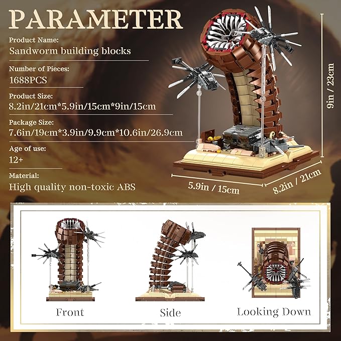 Sandworm Monster Building Blocks for Adults, Equipped with Suspended Ornithopter Building Set for Boy 8-12, Classic Movie Construction Building Blocks Toy for Movie Fans, 1688Pcs