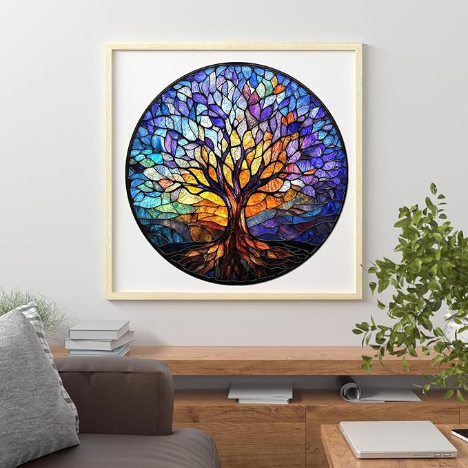 Ruikiyart Wooden Puzzles for Adults,200 Pieces Tree of Life Wooden Jigsaw Puzzles,Unique Shape Tree Puzzles for Adults and Kids,Extra Thick 5MM,Christmas Birthday Gifts,11.2x11.2 Inches